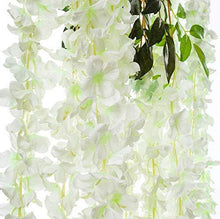 Load image into Gallery viewer, Fourwalls Artificial Polyester and Plastic Hanging Orchid Flower Vine (110 cm Tall, White, Set of 6) - Home Decor Lo