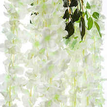Load image into Gallery viewer, Fourwalls Artificial Polyester and Plastic Hanging Orchid Flower Vine (110 cm Tall, White, Set of 6) - Home Decor Lo