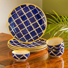 Load image into Gallery viewer, ExclusiveLane 'Moroccan Handpainted' Ceramic Plates for Dinner Ceramic Dinner Plates with Katoris (8 Pieces, Serving for 4, Dishwasher & Microwave Safe) -Dinner Sets Ceramic Bowls Set Dinnerware Sets - Home Decor Lo