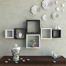 Load image into Gallery viewer, Santosha Decor MDF Wall Shelf Square Shape Floating Wall Shelves (Black and White) - Set of 6 - Home Decor Lo