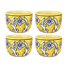 Load image into Gallery viewer, KITTENS Ceramic Maggi Bowl Hand Painted in Lemon Yellow - Set of 4 - Home Decor Lo
