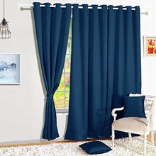 Load image into Gallery viewer, Story@Home Blackout Eyelet 1 Piece Faux Silk Ring top Door Curtain-7 feet, Navy Blue - Home Decor Lo