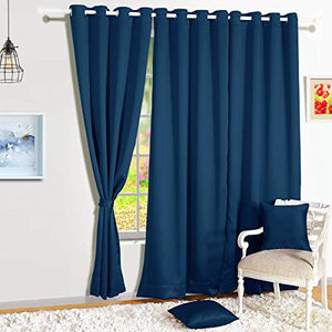 Story@Home Blackout Eyelet 1 Piece Faux Silk Ring top Door Curtain-7 feet, Navy Blue - Home Decor Lo
