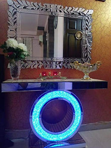 Venetian Image O Shaped Mirrored Console Table with Blue LED Light