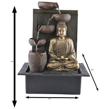 Load image into Gallery viewer, Chronikle Buddha Polystone 5 Steps Indoor Table Top Water Fountain with LED Lights and Water Pump (Brown,Golden, 41cm X 31cm X 23cm) - Home Decor Lo