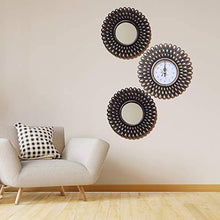 Load image into Gallery viewer, Upscale Set of 3 Wall Mounted 10 inch Decorative Mirrors with Clock for Living Room, Home Decor & Bedroom, Round Hanging Wall Decor Accessories - Gold - Home Decor Lo