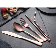 Load image into Gallery viewer, HOMMALY Portable Stainless Steel Silverware Travel Flatware Tableware Set with Case, Include Knife/Fork/Spoon/Straw (Rose Gold) - Home Decor Lo