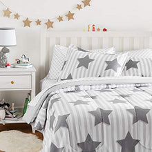 Load image into Gallery viewer, AmazonBasics Easy-Wash Microfiber Kid's Bed-in-a-Bag Bedding Set - Full / Queen, Grey Stars - Home Decor Lo