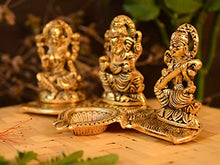 Load image into Gallery viewer, Collectible India Decorative Laxmi Ganesha Sitting Diya Statue - Puja Diya- Lakshmi Ganesh Saraswati Showpiece Oil Lamp Diya Decoration - Home Decor Lo