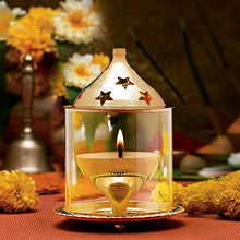 Load image into Gallery viewer, BDMP Akhand Diya Decorative Brass & Glass Oil Lamp,Tea Light Holder Lantern for Durga Pooja & Diwali-Cylinderical Shaped (4 inch) - Home Decor Lo