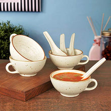 Load image into Gallery viewer, StyleMyWay Ceramic Matt Finish Soup Cups with Spoon (250 ml Each, Set of 4, White) | Maggi Bowls | Cereal Bowls - Home Decor Lo