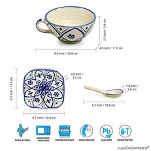 Load image into Gallery viewer, ExclusiveLane 'Moroccan Floral' Hand Painted Studio Pottery Ceramic Soup Bowls with Spoons & Saucers (Set of 2, Microwave Safe, 250 ML) - Handled Soup Bowls with Handle Soup Set with Spoon Soup Cups - Home Decor Lo