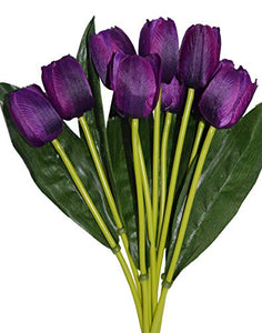 Fourwalls Beautiful Artificial Polyester and Plastic Tulip Flower Bunch (9 Head Flower, 38 cm Total Height, Purple, Set of 2) - Home Decor Lo