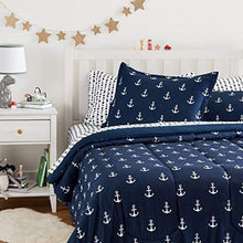 Load image into Gallery viewer, AmazonBasics Easy-Wash Microfiber Kid's Bed-in-a-Bag Bedding Set - Full or Queen, White Anchors - with 2 pillow covers - Home Decor Lo