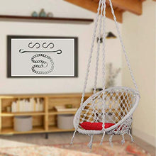 Load image into Gallery viewer, Swingzy Cotton Round Hanging Swing for Kids & Adults,100% Cotton Rope Swing Chair with Square-Cushion for Indoor,Outdoor,Patio,Swing Chair with 3ft. Chain & Hanging Accessories(120 kgs Capacity,White) - Home Decor Lo