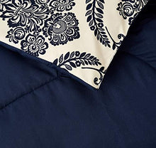 Load image into Gallery viewer, AmazonBasics 8-Piece Comforter Bedding Set, King, Blue and Tan Damask, Microfiber, Ultra-Soft - Home Decor Lo