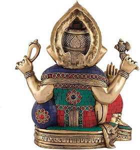 CraftVatika Large Ganesha Statue Idol Brass with Turquoise Ganesh Idol Sculpture Elephant Figurine