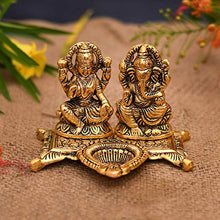 Load image into Gallery viewer, Metal Laxmi Lakshmi Ganesh Ganesha Idol murti with Diya for Diwali puja Pooja Gift Gifting Home Office Decoration,Golden