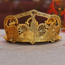 Load image into Gallery viewer, Collectible India Metal Laxmi Ganesh Saraswati Idol with Diya (Golden, 9 X 6 X 5 Inch) - Home Decor Lo