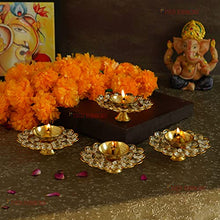 Load image into Gallery viewer, TIED RIBBONS Pack of 4 Brass Crystal Akhand Diya Brass Oil Puja Lamp - Diwali Diya - Diwali Decorations Items for Home and Diwali Gifts (Golden, 9 x 3.5 cm)