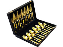 Load image into Gallery viewer, ULTIMA 24pcs Luxury Gold Plated Classic Cutlery Set Dinner Spoon Knives Fork Set Stainless Steel Tableware Dinner Set:, Gold with Black Gift Box - Home Decor Lo