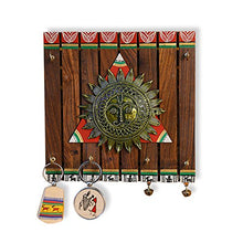 Load image into Gallery viewer, ExclusiveLane 'The Sun Centre' Warli Handpainted Home Decorative Keychain Holder Key Hangers Key Stand for Home & Wall Decorative Wooden Hanging Key Holder for Wall (Brown) (EL-012-056) - Home Decor Lo