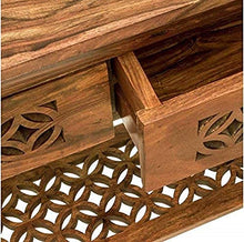 Load image into Gallery viewer, Sheesham Wood, Honey Finish Console Table with 2 Drawers and Shelf Storage (Brown)