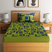 Load image into Gallery viewer, Home Ecstasy 100% Cotton bedsheets for Single Bed Cotton, 140tc Geometric Green Single bedsheet with Pillow Cover (4.8ft x 7.3ft) - Home Decor Lo