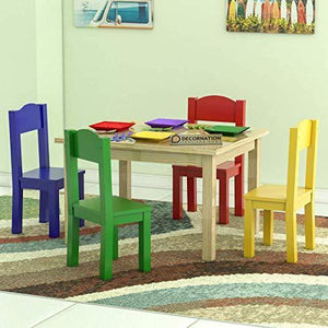 DecorNation Judith Solid Wood Table & Chairs (Kids Furniture, Sturdy Wooden Furniture, 5-Piece Set) - Home Decor Lo