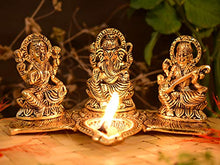 Load image into Gallery viewer, Collectible India Decorative Laxmi Ganesha Sitting Diya Statue - Puja Diya- Lakshmi Ganesh Saraswati Showpiece Oil Lamp Diya Decoration - Home Decor Lo