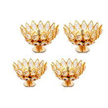 Load image into Gallery viewer, Brass Gallery Brass Small Bowl Crystal Diya Round Shape Kamal Deep Akhand Jyoti Oil Lamp for Home Temple Puja Decor Gifts (Size 4 Inch, Small)(Pack of 4) - Home Decor Lo