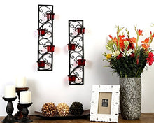Load image into Gallery viewer, Hosley Decorative Wall Sconce/Candle Holder with Red Glass and Free T-Light Candles (Set of 2) - Home Decor Lo