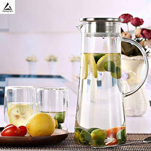 homeprism 1.5 Liter Glass Pitcher with lid iced Tea Pitcher Water jug hot Cold Water Wine Coffee Milk Juice Beverage Carafe (Pitcher) - Home Decor Lo