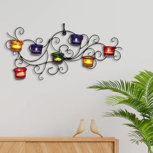 Load image into Gallery viewer, PockMAN Iron Wall Scone with 7 Glass Tealight Candle Holder for Decorate Our Home on Diwali Festival, Wedding, Birthday Party, Balcany Decoration etc.