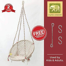 Load image into Gallery viewer, Curio Centre Make in India Cotton Round Swing & Hammock/Swing Chair for Garden/Hanging Swing/Jhula with Hanging Accessories (100 kgs Capacity, 145 cm X 57 cm X 43 cm, White) - Home Decor Lo