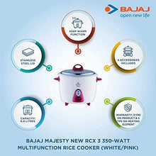 Load image into Gallery viewer, Bajaj Majesty New RCX 3, 1.5 litres, 350-Watt Multifunction Rice Cooker (White/Pink) - Home Decor Lo