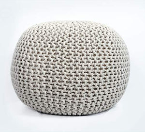 Fernish Decor Cotton Hand Knitted Pouf Ottoman Foot Stool for Bedroom, Living Room, 50x50x35 cm (Natural) - Home Decor Lo