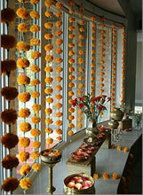 Load image into Gallery viewer, dannyboyzs Marigold Artificial 5 Orange and 5 Yellow Flowers Garland for Diwali, Housewarming, Christmas, Decorations (5 ft, 10 Strings) - Home Decor Lo