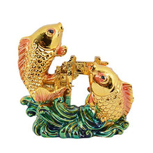Load image into Gallery viewer, Reiki Crystal Products Porcelain Feng Shui Double Fish For Good Luck And Prosperity (7 x 3 x 7 cm, Golden) - Home Decor Lo