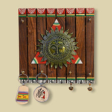 Load image into Gallery viewer, ExclusiveLane 'The Sun Centre' Warli Handpainted Home Decorative Keychain Holder Key Hangers Key Stand for Home & Wall Decorative Wooden Hanging Key Holder for Wall (Brown) (EL-012-056) - Home Decor Lo