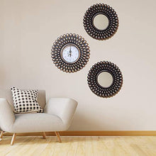 Load image into Gallery viewer, Upscale Set of 3 Wall Mounted 10 inch Decorative Mirrors with Clock for Living Room, Home Decor & Bedroom, Round Hanging Wall Decor Accessories - Gold - Home Decor Lo