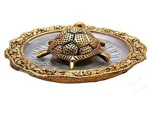 Trendy Crafts Metal Feng Shui Tortoise On Plate Showpiece (Golden, Diameter:5.5 Inch) - Home Decor Lo