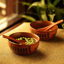 Load image into Gallery viewer, ExclusiveLane Warli Hand-Painted Kitchen Ceramic Soup Bowls with Spoons (Set of 2, 380 ML, Dishwasher & Microwave Safe) - Home Decor Lo