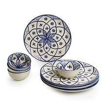 Load image into Gallery viewer, ExclusiveLane 'Moroccan Floral' Handpainted Ceramic Plates for Dinner Ceramic Dinner Plates with Katoris (8 Pieces, Serving for 4, Microwave Safe) - Dinner Sets Ceramic Bowls Set Dinnerware Sets - Home Decor Lo