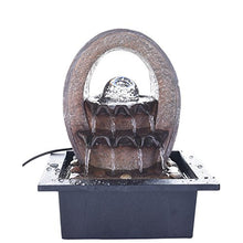 Load image into Gallery viewer, Indiana Craft Designer Polystone 2 Steps Indoor Table Top Water Fountain with LED Lights, Water Pump and Crystal Ball (Brown, 25.4cm X 21cm X 17.8cm) - Home Decor Lo