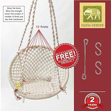 Load image into Gallery viewer, Curio Centre Make in India Cotton Round Swing & Hammock/Swing Chair for Garden/Hanging Swing/Jhula with Hanging Accessories (100 kgs Capacity, 145 cm X 57 cm X 43 cm, White) - Home Decor Lo