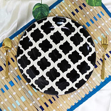 Load image into Gallery viewer, THEARTISANEMPORIUM Black Moroccan Hand-Painted Ceramic Dinner Set of 4 Dinner Plates, 4 Katori Bowls and 2 Serving Bowls Dinnerware Set (10 Pieces, Serving for 4, Microwave Safe)