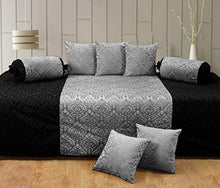Load image into Gallery viewer, KS21 Homes Velvet Black Diwan Set 8 Pcs (Content: 1 Single Bed Sheet, 5 Cushion Cover, 2 Bolster, Total - 8 Pcs Set) - Home Decor Lo