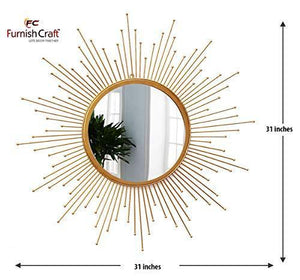 Furnish Craft Steel Glass Wall Mirror (Gold_31 X 31 Inch) - Home Decor Lo