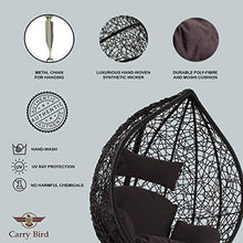 Load image into Gallery viewer, Carry Bird Furniture Metal; Rattan and Wicker Cocoon Ball Basket Chair Hanging Swing with Tufted Outdoor Poly-Fibre Patio Seat Padded Cushion Pillow and Stand Hook; Standard; Black - Home Decor Lo